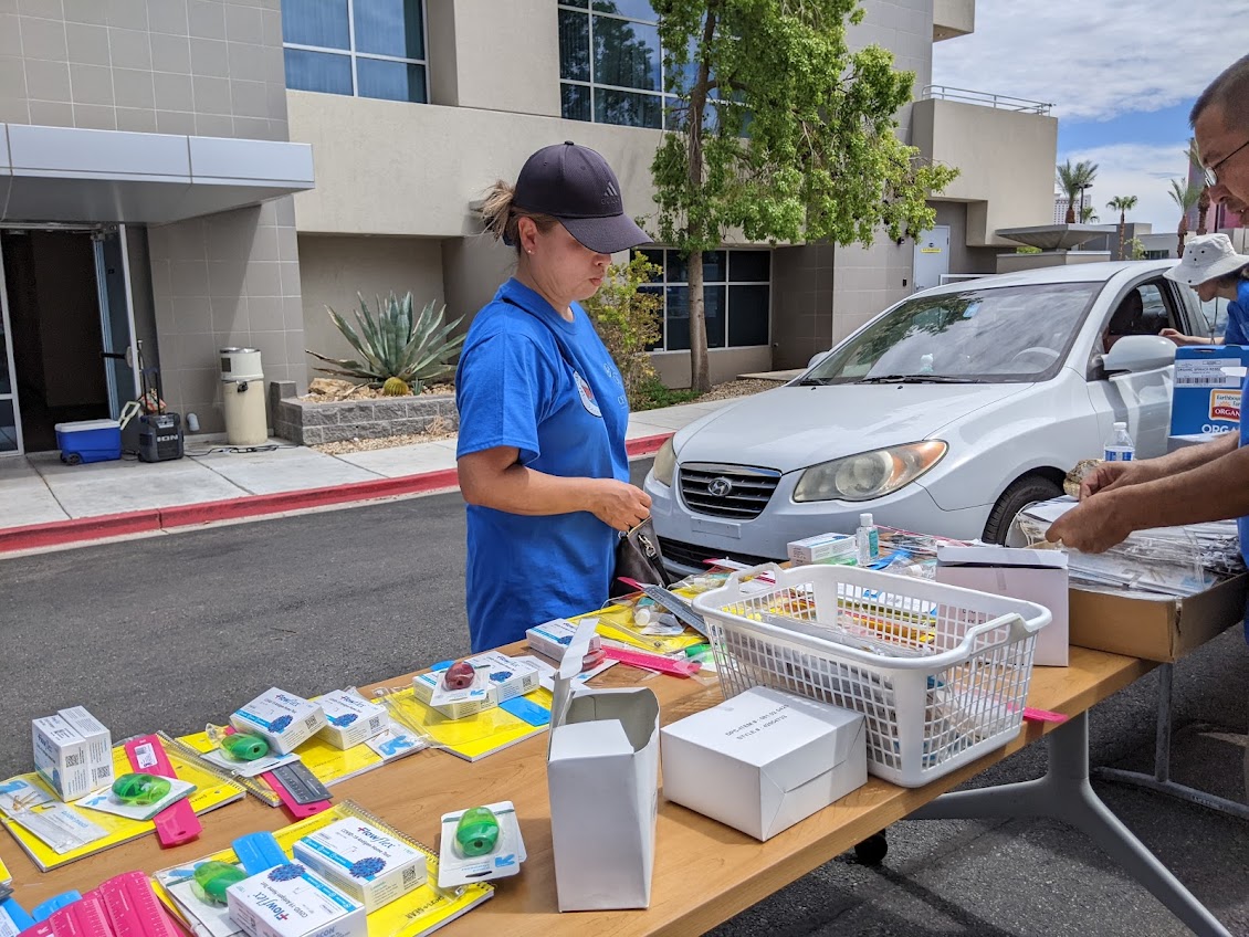 School supplies arranged on a table for the drive-through event